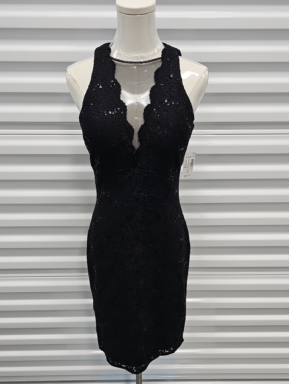 dressbarn Black Lace Halter Midi Dress with Scalloped Detail